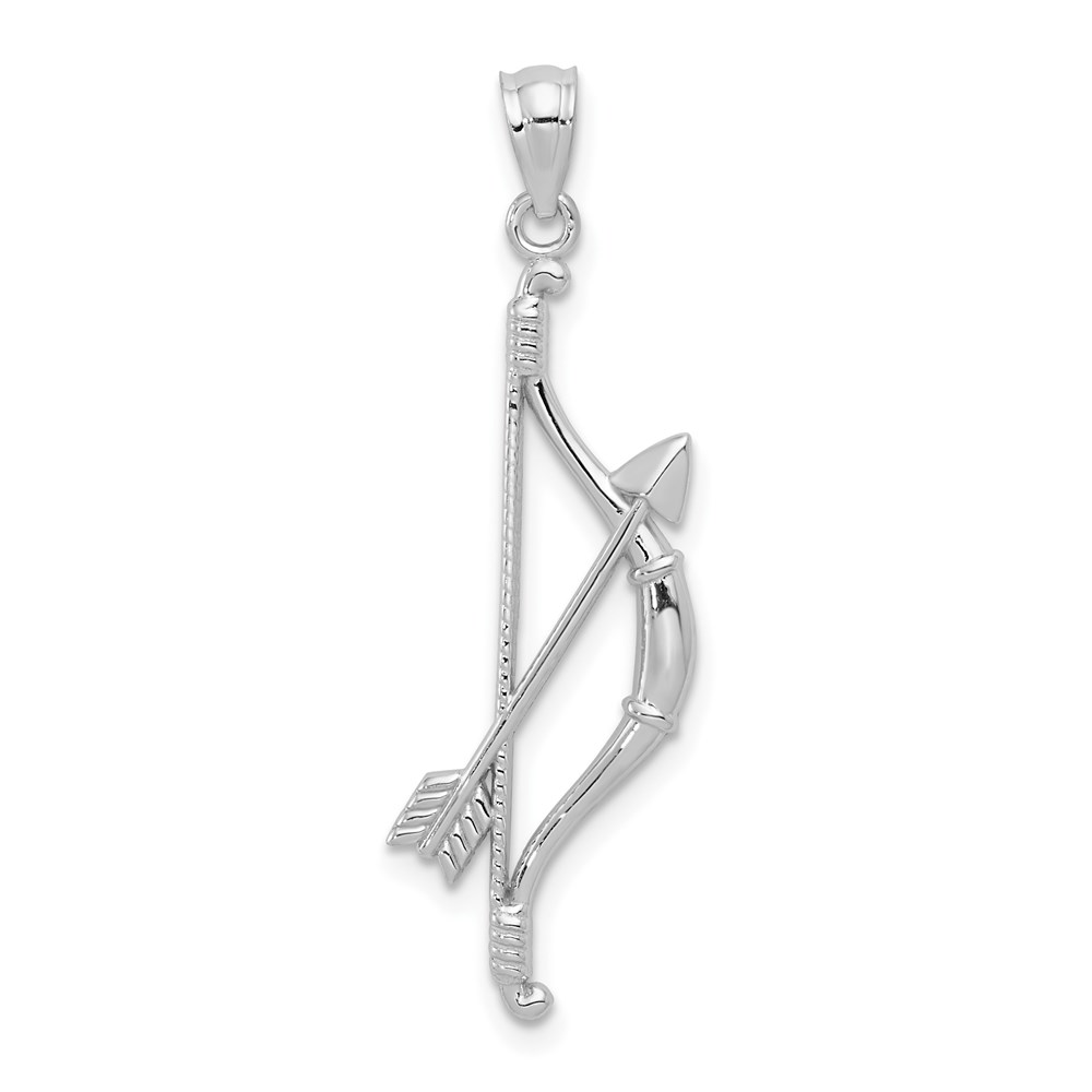 K5407.jpg 14k White Gold Polished and Textured Bow and Arrow Pendant - Image 1