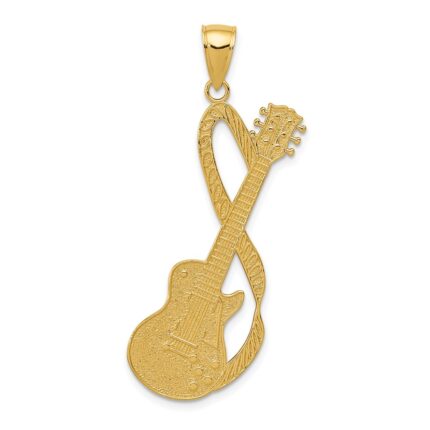 14k Large Electric Guitar with Strap Textured Pendant