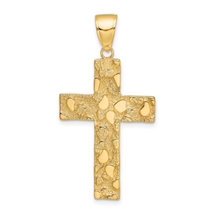 14K Polished Textured Nugget Style Cross Pendant