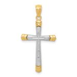 14K Two-tone Polished Diamond-cut Cross Pendant