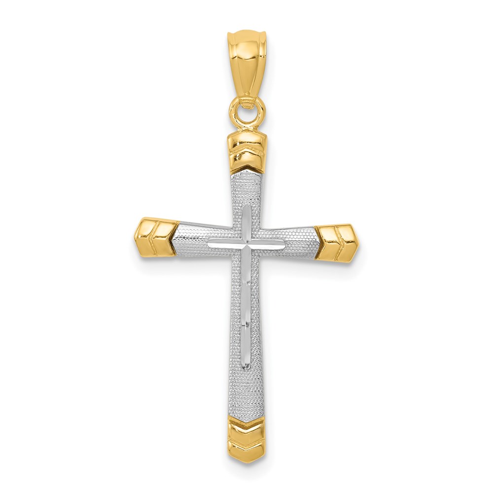 K5465.jpg 14K Two-tone Polished Diamond-cut Cross Pendant - Image 1