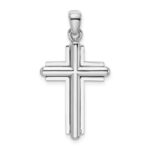 14K White Gold 2-D Beveled Stick Cross Charm