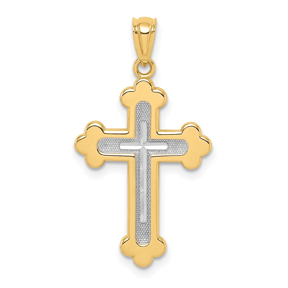 K5505.jpg 14k Two-tone Polished Budded Cross Pendant - Image 1