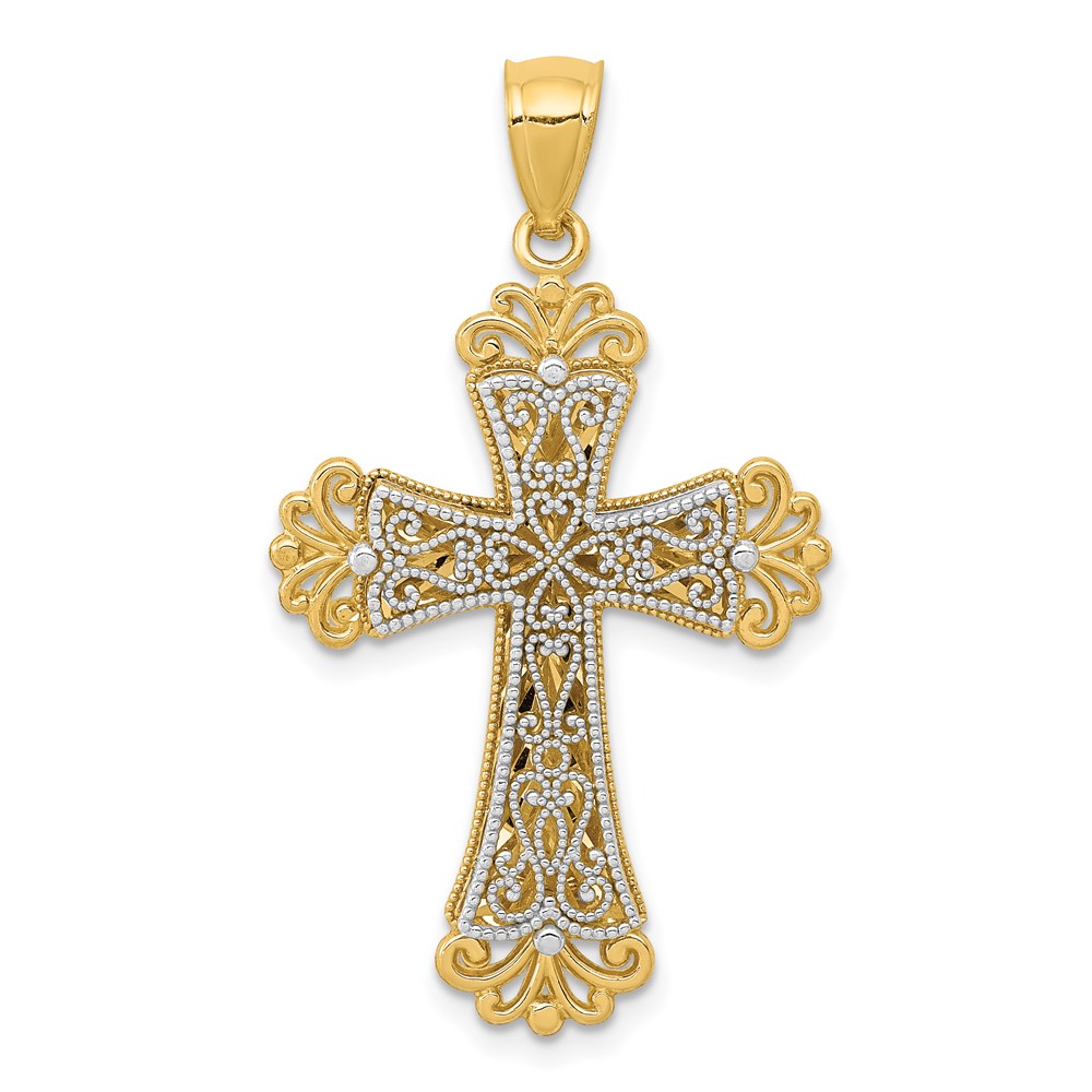K5521.jpg 14K Two-tone Polished 2-Level Fleur de Lis Cross Pendant - Image 1