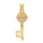 14k with White Rhodium Solid St. Benedict 2-Sided Cross Key Pendant - Image 3