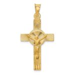 14k Polished Satin and Diamond-cut Crucifix Pendant