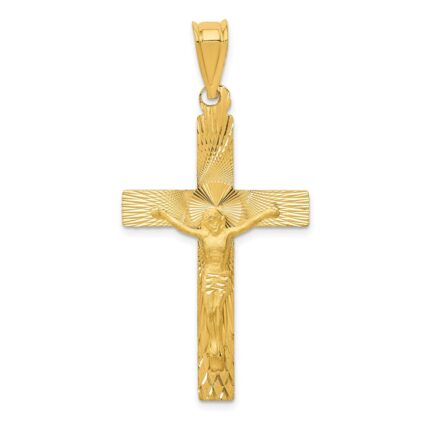 14k Polished Satin and Diamond-cut Crucifix Pendant
