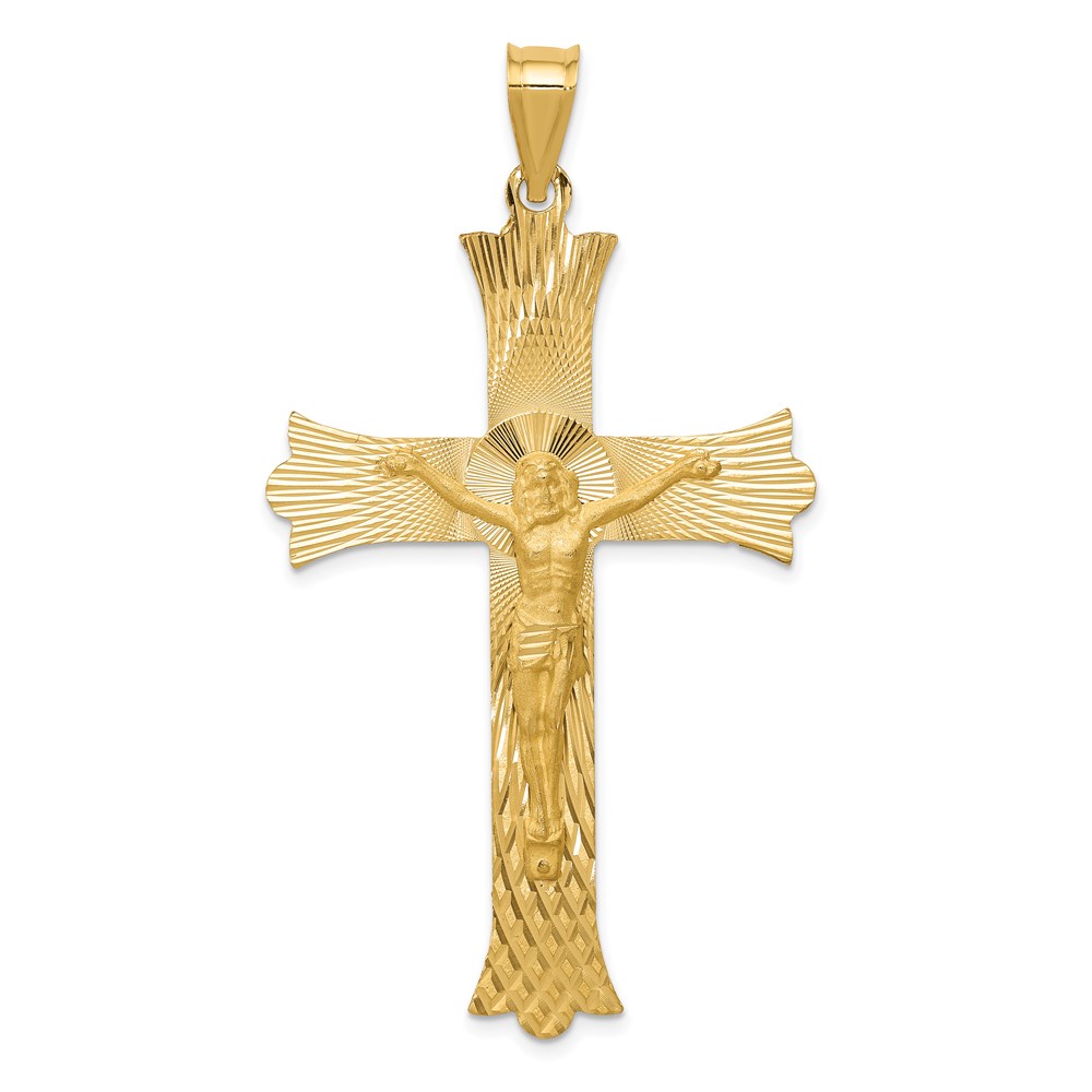 K5553.jpg 14k Polished Satin and Diamond-cut Crucifix Cross Pendant - Image 1