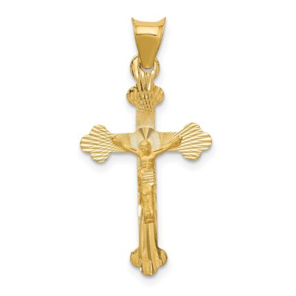 14k Polished Satin and Diamond-cut Crucifix Pendant