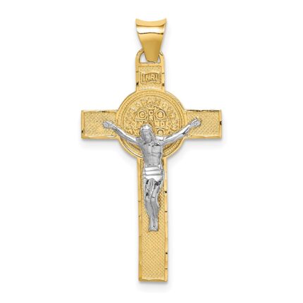 14k Two-Tone Crucifix Reverses to St. Benedict Medal Pendant
