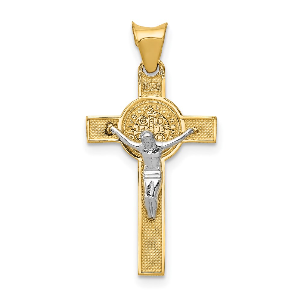 K5564.jpg 14k Two-Tone Crucifix Reverses to St. Benedict Medal Pendant - Image 1