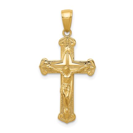 14K Polished Textured Crucifix Pendant