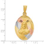 14K with Rose and White Rhodium Diamond-cut Solid Large Sagrado Corazon de Jesus Oval Pendant - Image 3