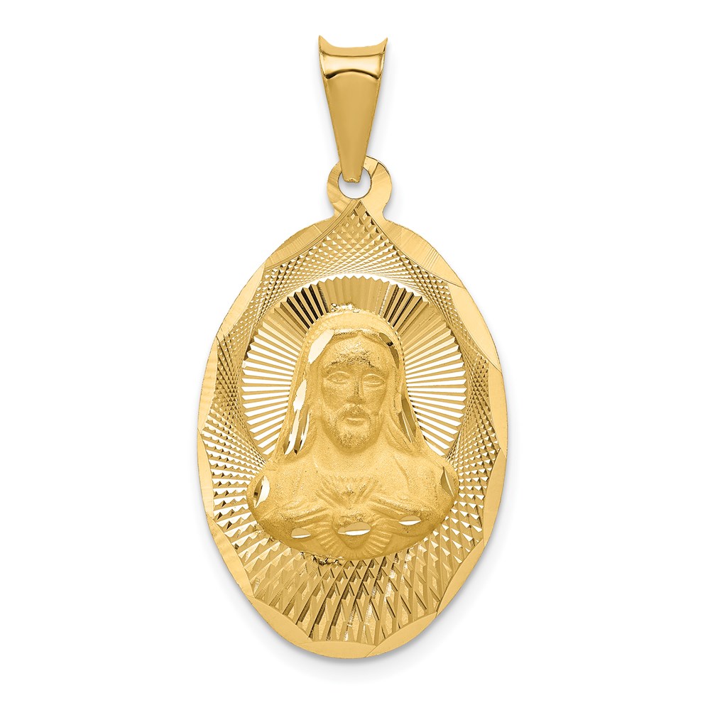 K5590.jpg 14K Polished Diamond-cut Solid Sagrado Corazon de Jesus Oval Pendant - Image 1