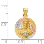 14K with Rose and White Rhodium Diamond-cut Solid Sagrado Corazon de Jesus Round Pendant - Image 3