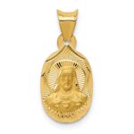 14K Polished Diamond-cut Solid Sagrado Corazon de Jesus Oval Pendant