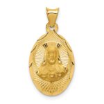 14K Polished Diamond-cut Solid Sagrado Corazon de Jesus Oval Pendant