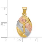 14K with Rose and White Rhodium Diamond-cut Corpus Oval Pendant - Image 3