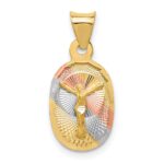 14K with Rose and White Rhodium Diamond-cut Corpus Oval Pendant