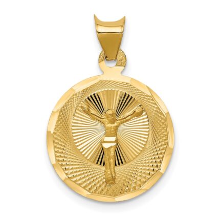 14K Polished Diamond-cut Corpus Circle Pendant