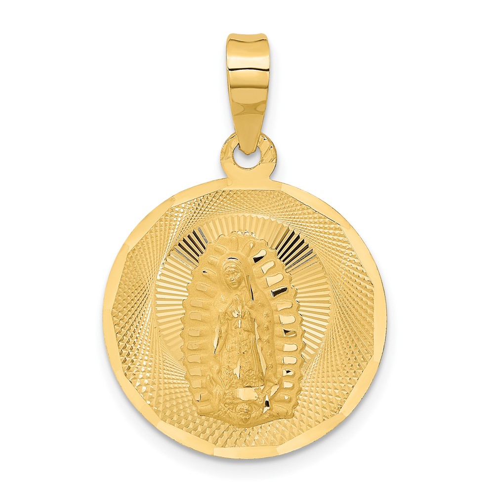 K5626.jpg 14K Polished Diamond-cut Solid Our Lady Of Guadalupe Round Pendant - Image 1