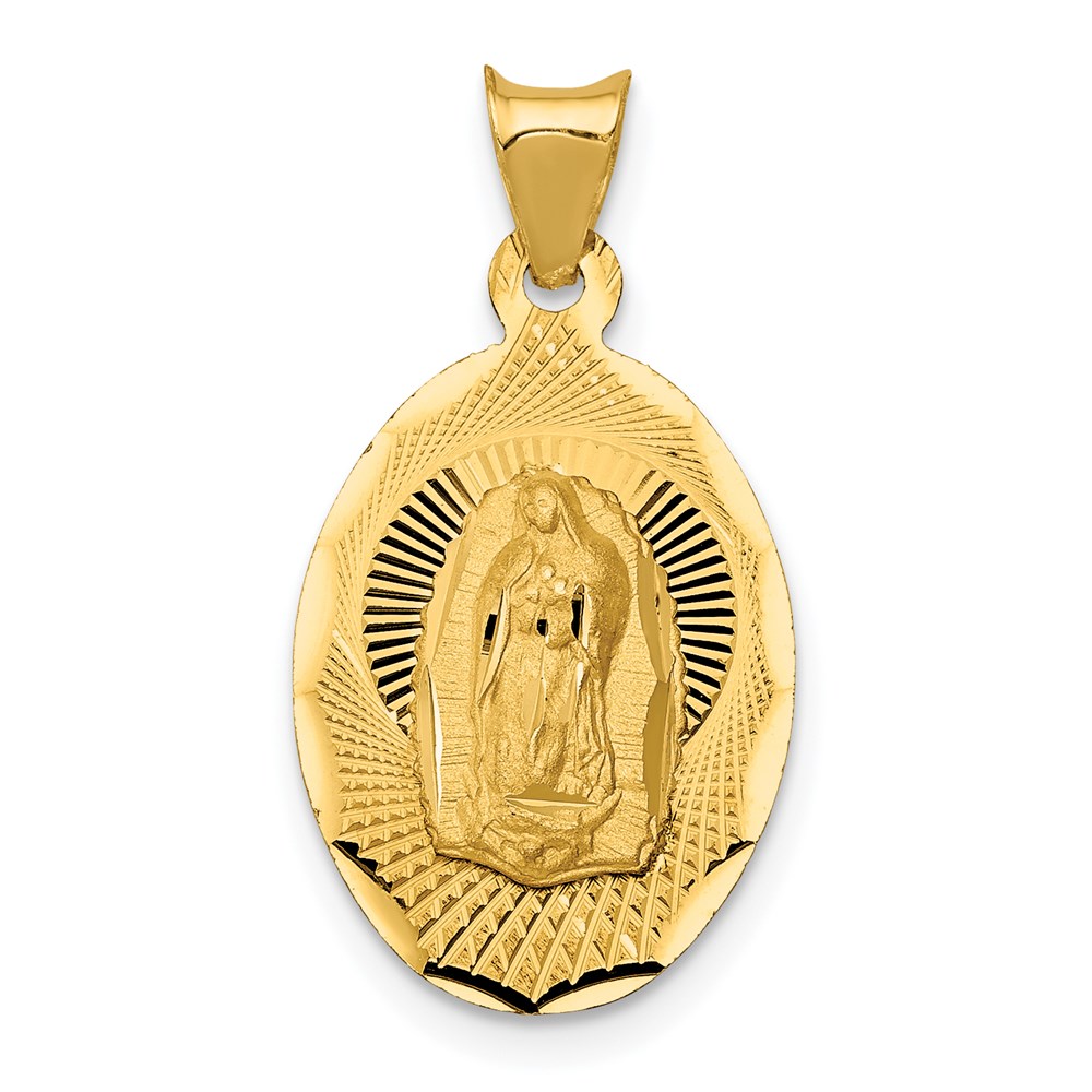 K5633.jpg 14K Polished Diamond-cut Semi-solid Our Lady Of Guadalupe Oval Pendant - Image 1