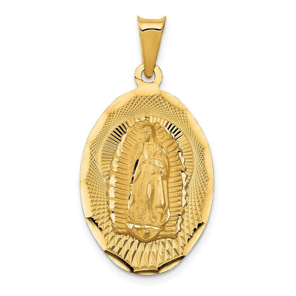 K5635.jpg 14K Polished Diamond-cut Solid Our Lady Of Guadalupe Oval Pendant - Image 1