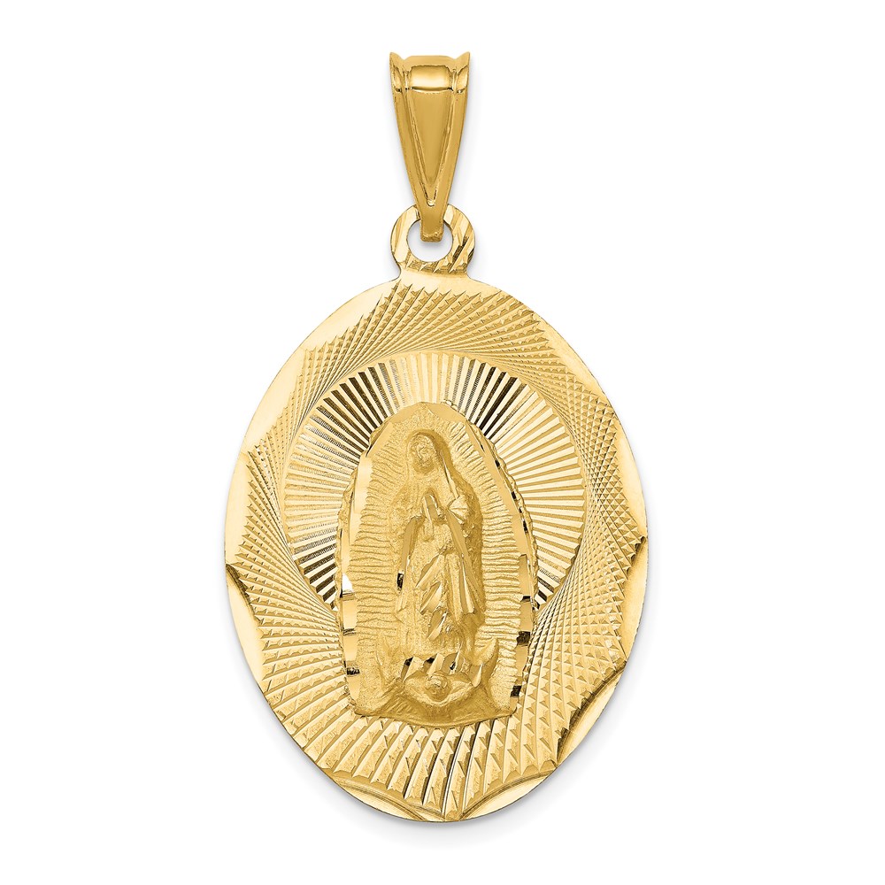 K5636.jpg 14K Polished Diamond-cut Solid Large Our Lady Of Guadalupe Oval Pendant - Image 1