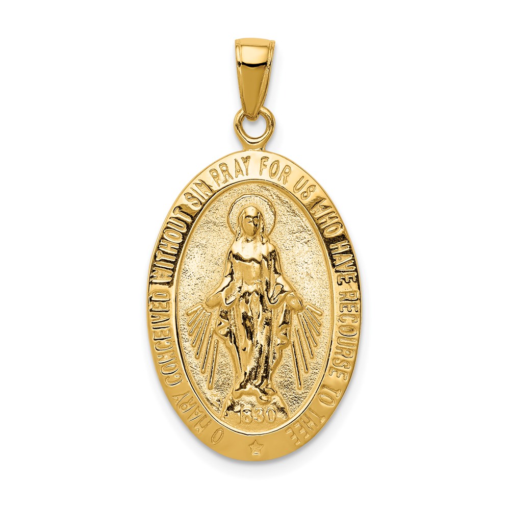 K5647.jpg 14k Polished and Satin Solid Miraculous Medal Oval Pendant - Image 1