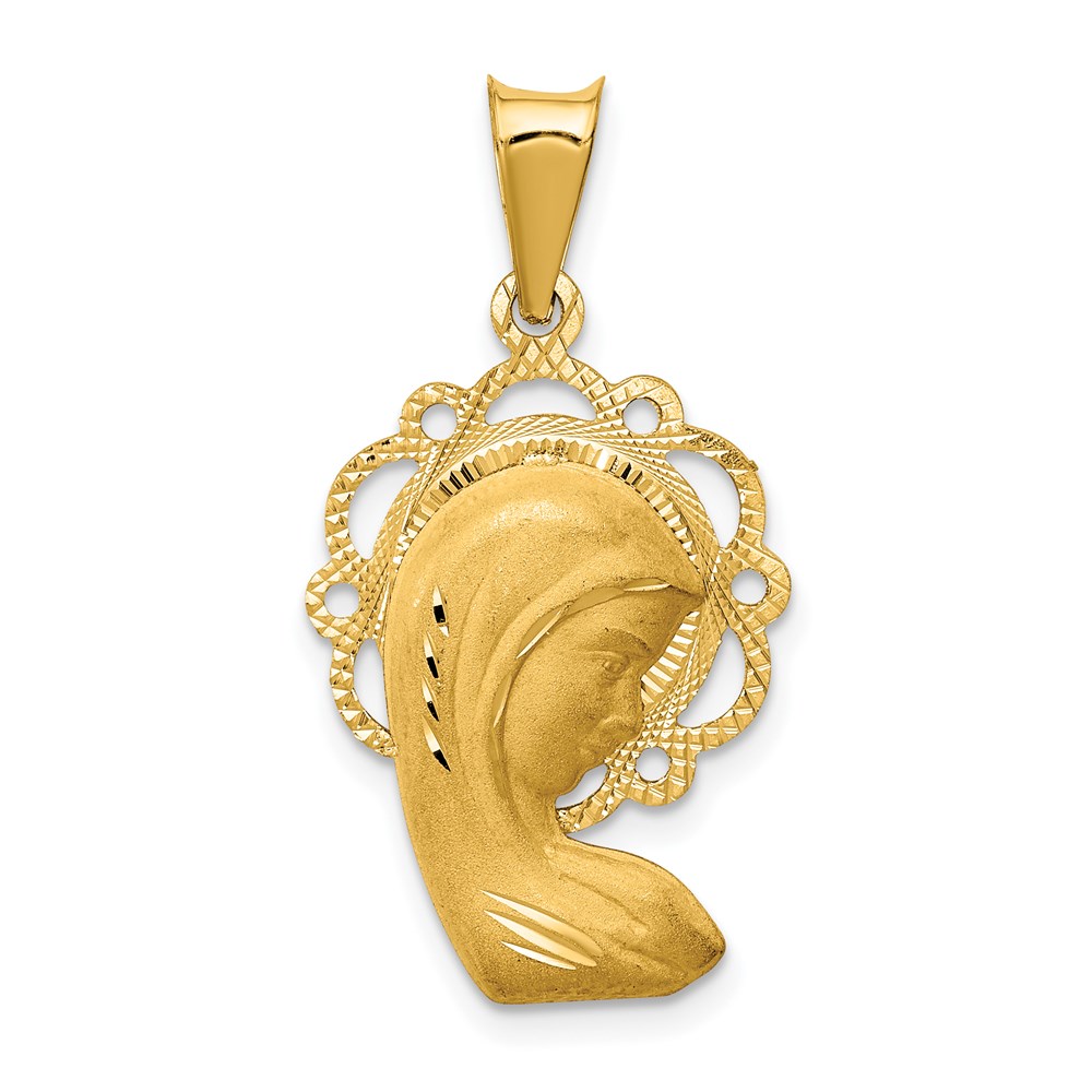 K5654.jpg 14k Satin and Polished Diamond-cut Virgin Mary Scalloped Edge Pendant - Image 1