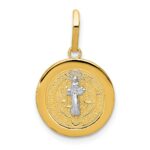 14k and White Rhodium Solid St. Benedict Medal Round Pendant