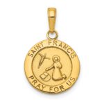 14K Polished Solid Saint Francis Medal Round Pendant