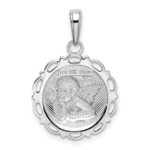 14K White Gold Polished Angel Cherub on Round Scallop Frame Pendant - Image 4