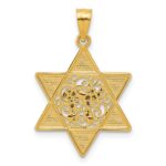 14k Two-tone Gold Polished Star of David with Chai Pendant - Image 3