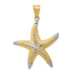14k and White Rhodium Diamond-cut Polished Starfish Pendant