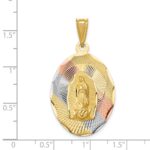 14K with Rose and White Rhodium Diamond-cut Solid Large Our Lady Of Guadalupe Oval Pendant - Image 3