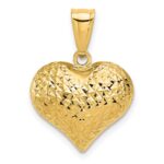 14K Polished and Textured 3-D Puffed Heart Pendant