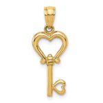 14k Polished 3D Heart Key Pendant