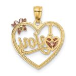14k Two-tone with White Rhodium I LOVE YOU Heart with Butterfly Pendant - Image 3