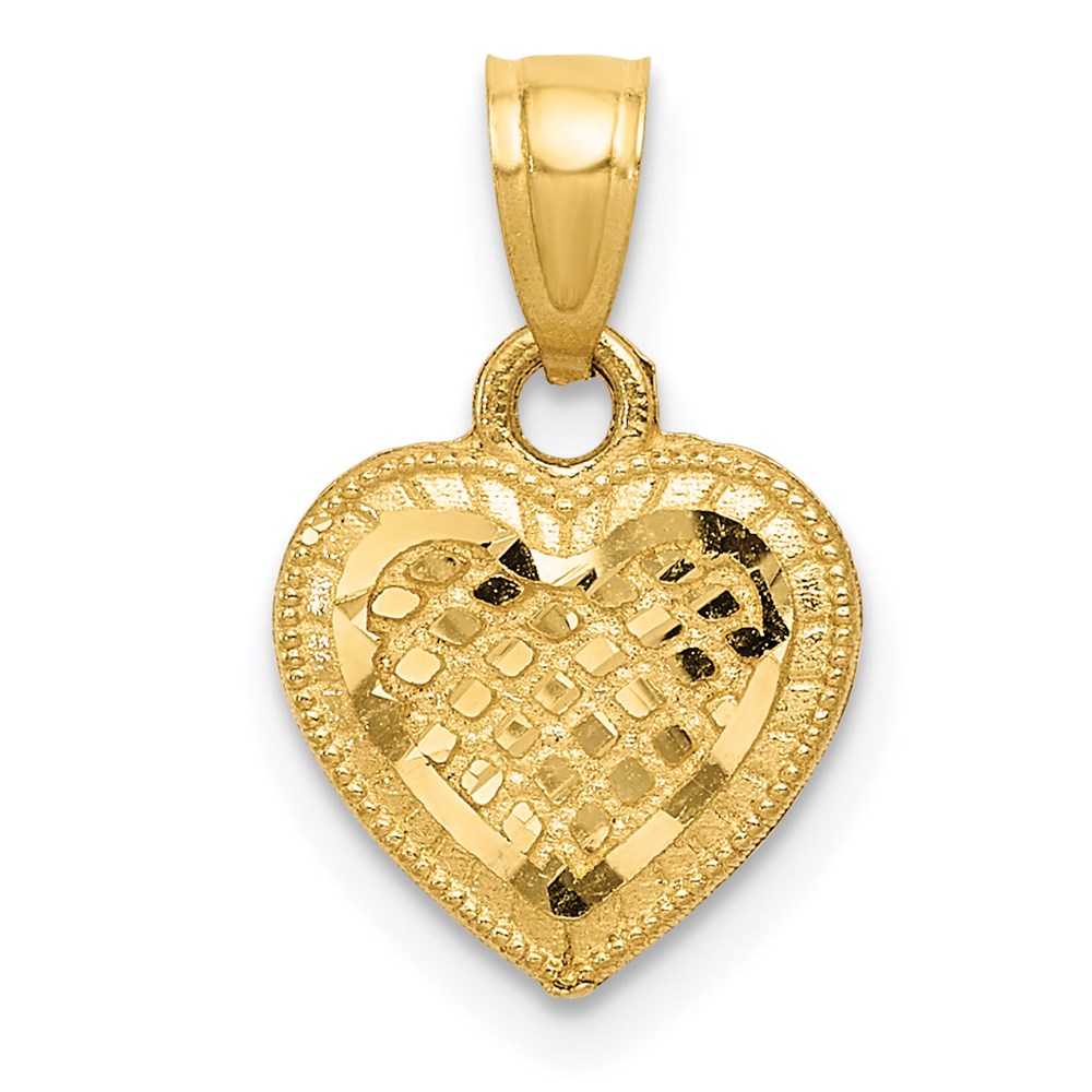 K5855.jpg 14k Diamond-cut Lattice Heart with Engravable Back Pendant - Image 1