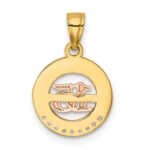 14k Two-tone with White Rhodium CZ 15 in Circle Pendant - Image 3