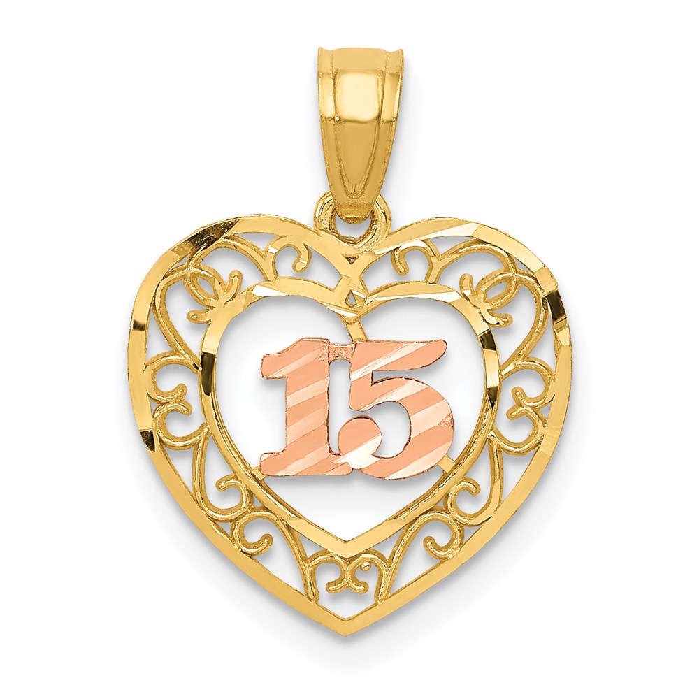 K5886.jpg 14k Two-tone Diamond-cut 15 Pendant - Image 1