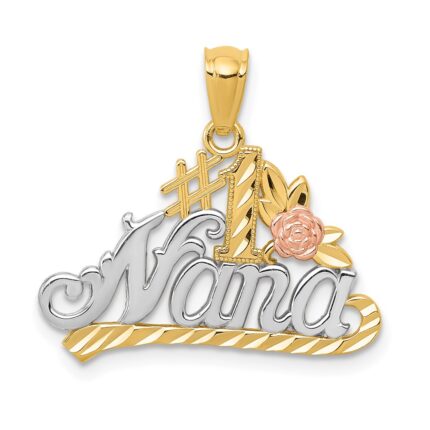 14k Two-tone with White Rhodium Diamond-cut #1 NANA with Rose Pendant