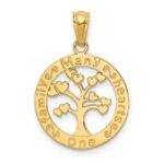 14k Polished ONE FAMILY MANY HEARTS Tree Pendant