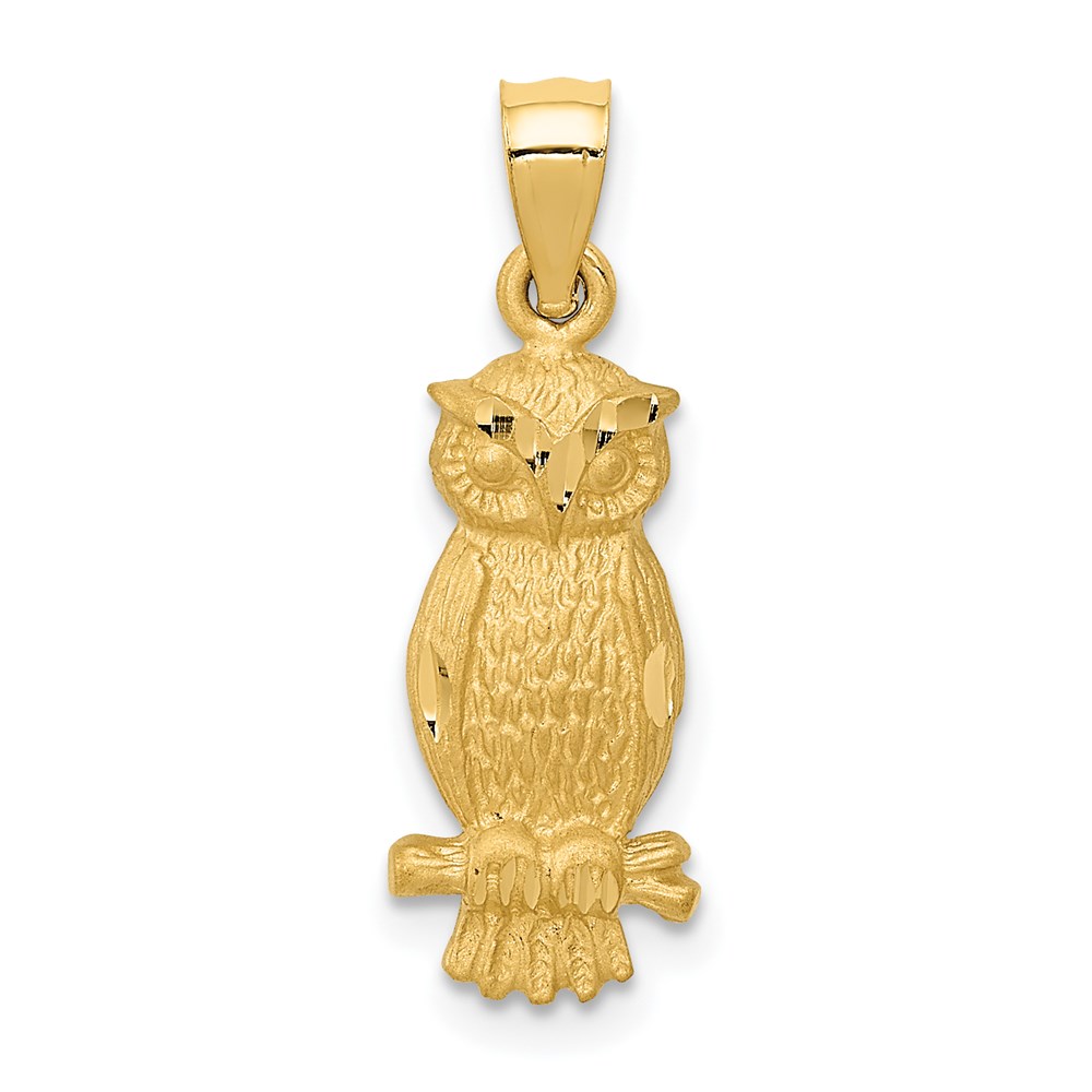 K5977.jpg 14k Satin Diamond-cut Owl Pendant - Image 1