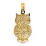 14K and White Rhodium Polished and Textured Owl Pendant - Image 3