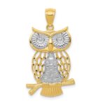 14k and White Rhodium Diamond-cut Polished Moveable Owl Pendant
