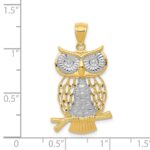 14k and White Rhodium Diamond-cut Polished Moveable Owl Pendant - Image 4