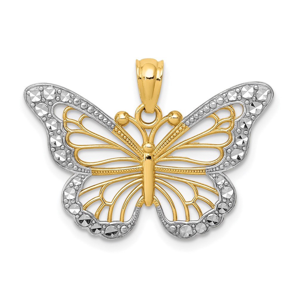 K5985.jpg 14k and White Rhodium Diamond-cut Polished Cut-out Butterfly Pendant - Image 1