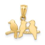 14k Polished Three Birds on a Branch Pendant - Image 3